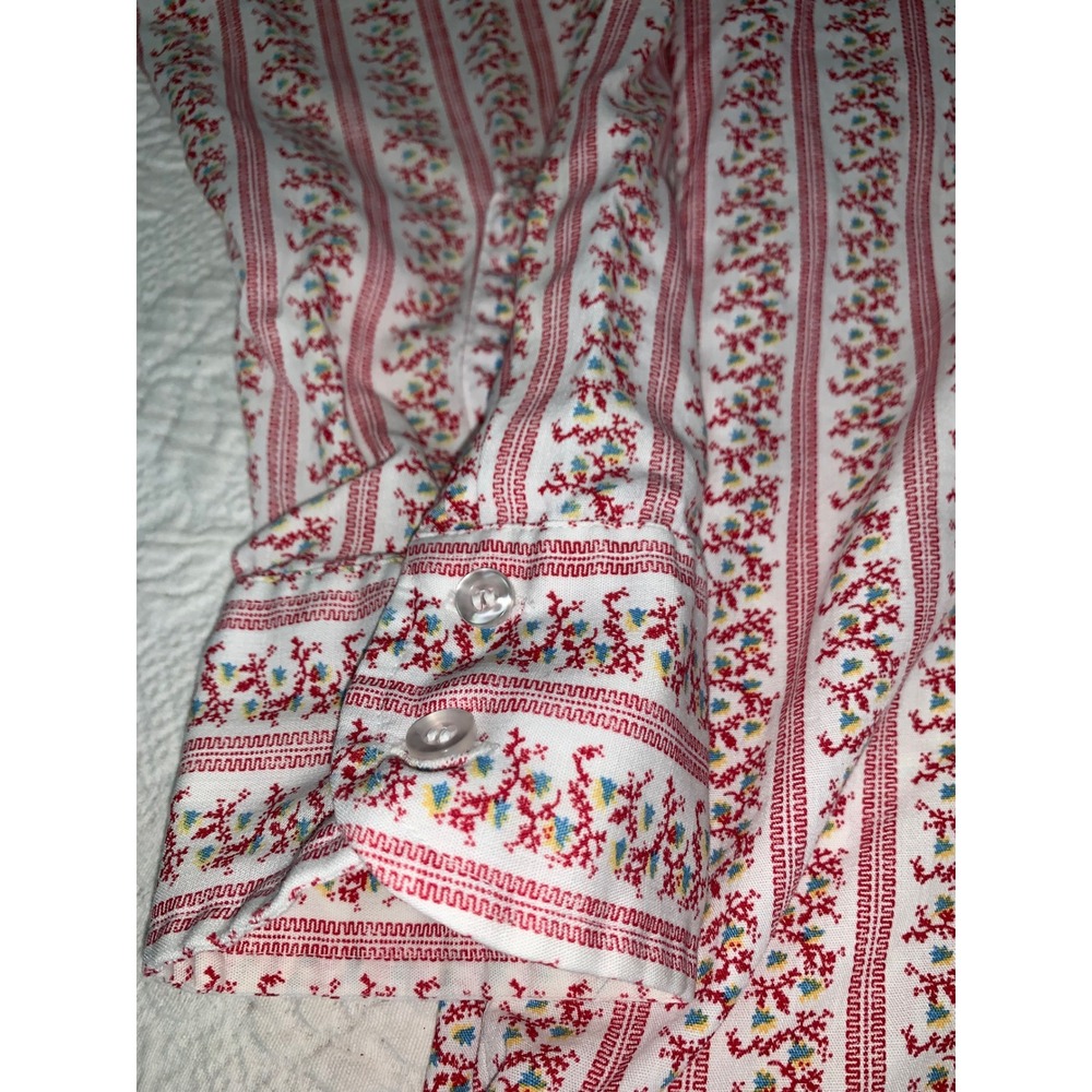 Vintage Kent Collection by Arrow 70s Disco Shirt Red White Floral Stripe 15-15.5 - Picture 4 of 11